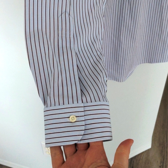 Brooks Brothers Dress Shirt, Large, Blue/brown/white pinstripe, button down - Picture 4 of 5